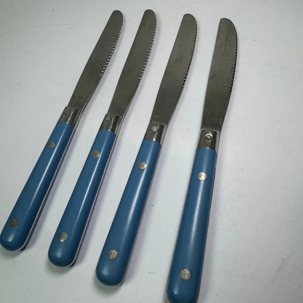 Vintage Stainless Korea 6 Piece Flatware Cutlery Set Incomplete Forks Blue‎ MCM